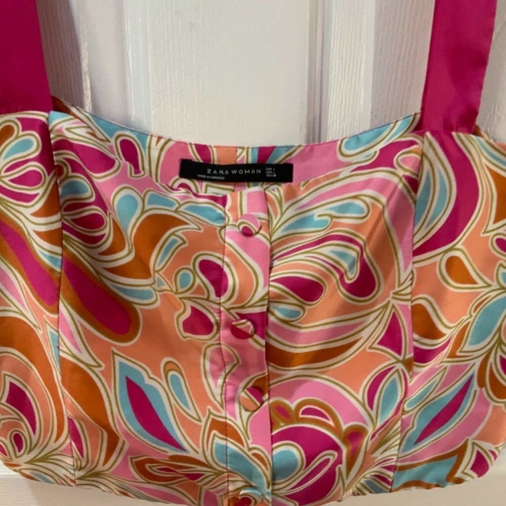 Zara Silky Crop Multi color Boho Hippie Top Size Large - Picture 3 of 8